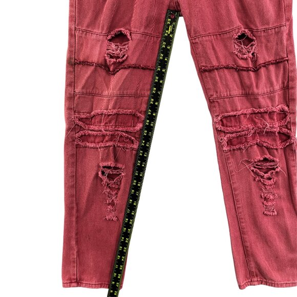 WEEN CHARM Mens Red Distressed Moto Biker / Skater Jeans Slim 32 Grunge Thrashed - Picture 7 of 10